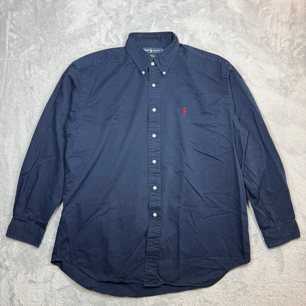 Ralph Lauren Blake Button Down Shirt Mens L Navy Blue Long Sleeve Cotton 90s